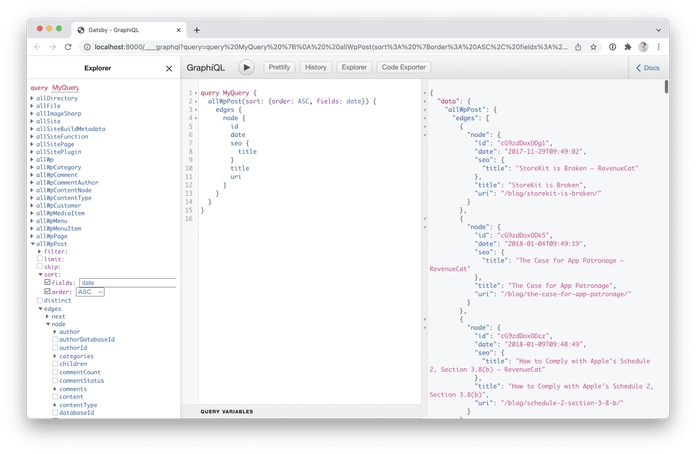 Example of fetching data with Gatsby Graphql using gatsby-source-wordpress plugin